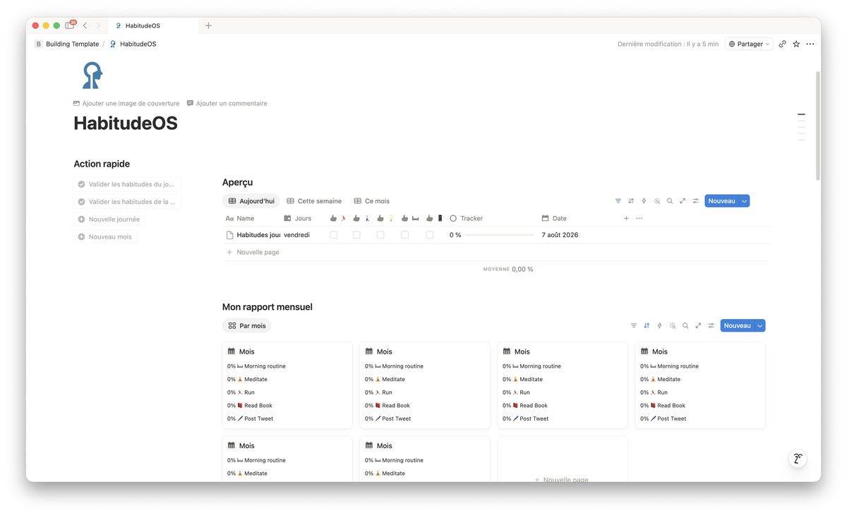 Le template HabitudeOS dans Notion