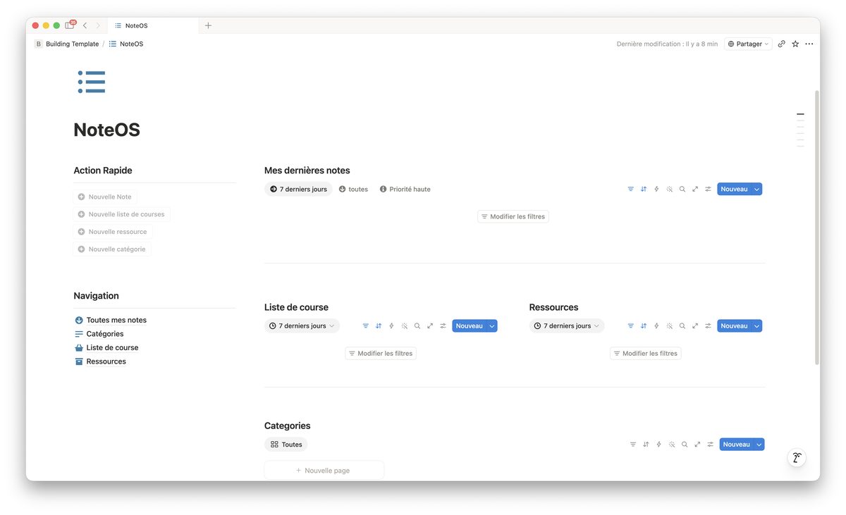 Le template NoteOS dans Notion