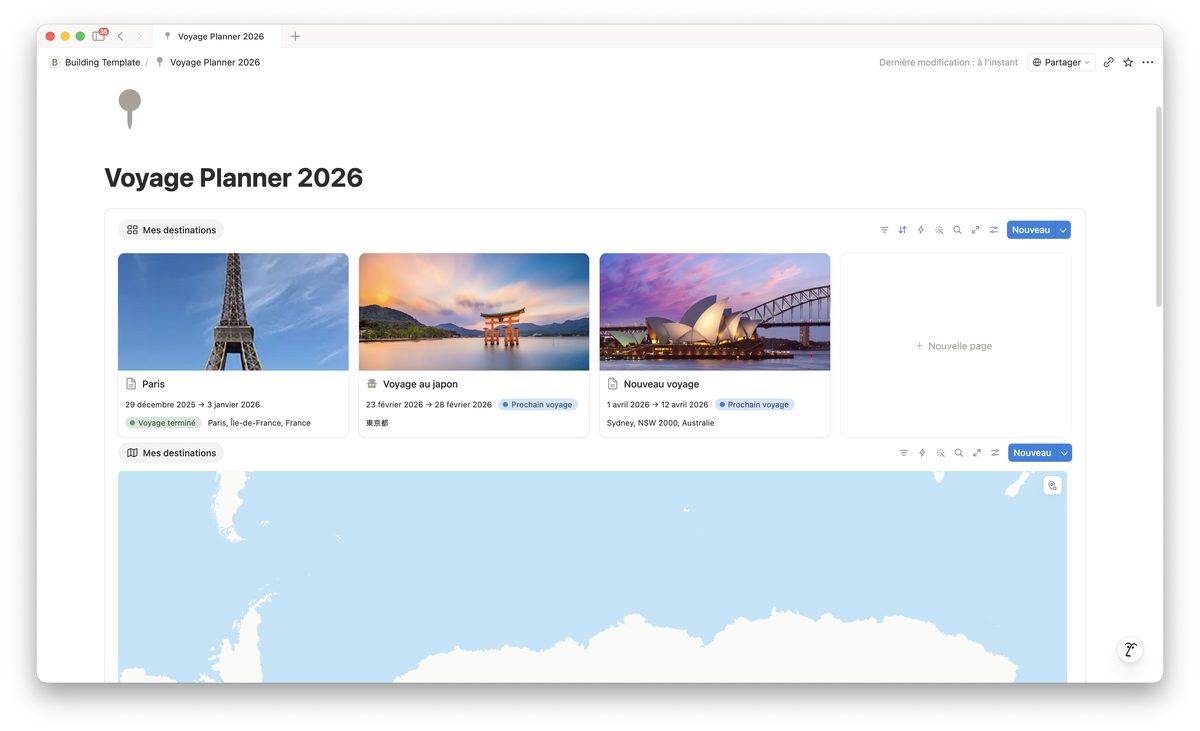 Le template Planner Voyage dans Notion