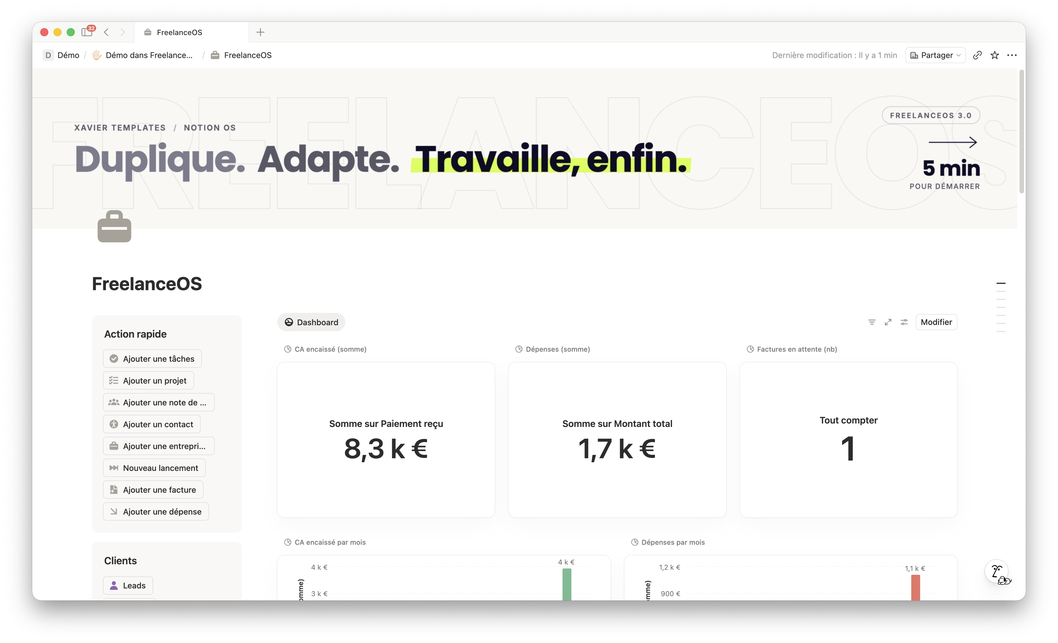 Aperçu du template FreelanceOS