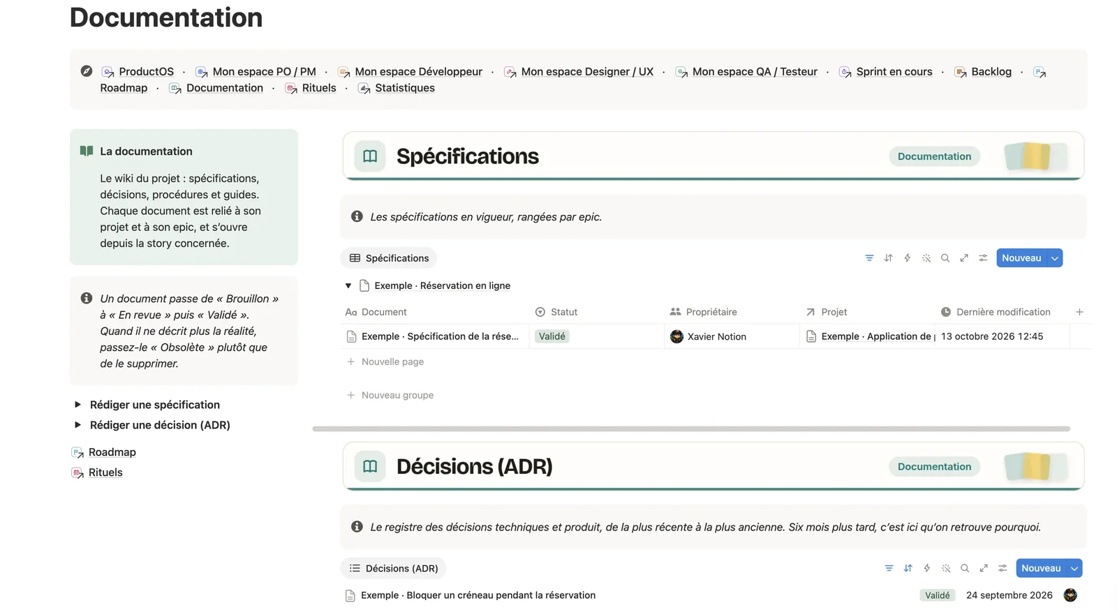 La documentation : spécifications et décisions