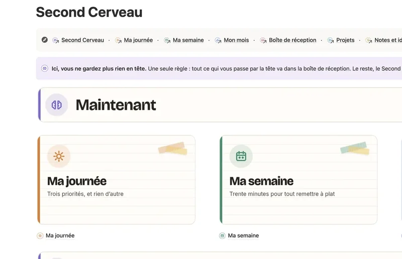 Le template Second cerveau dans Notion